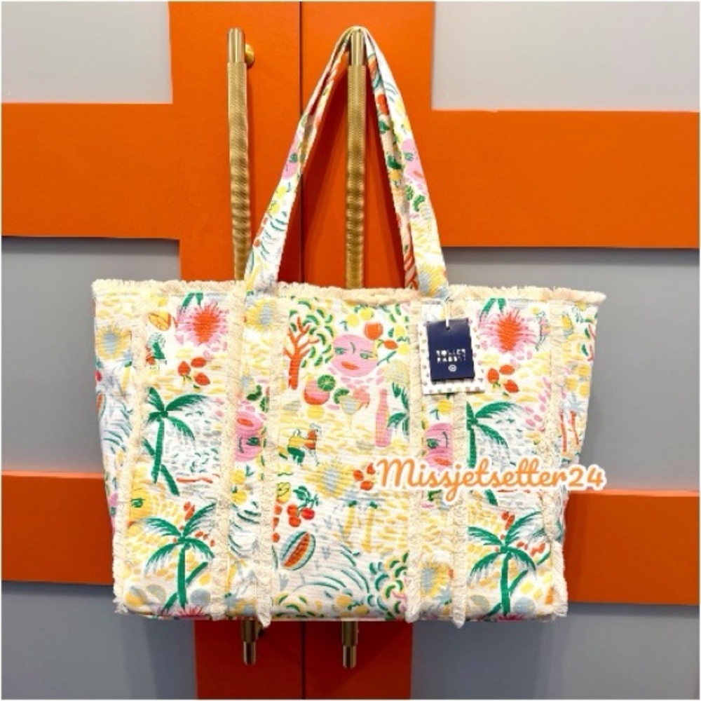 Roller Rabbit x Target Vacation Fringe Canvas Tote Beach Bag Summer Tropical NEW